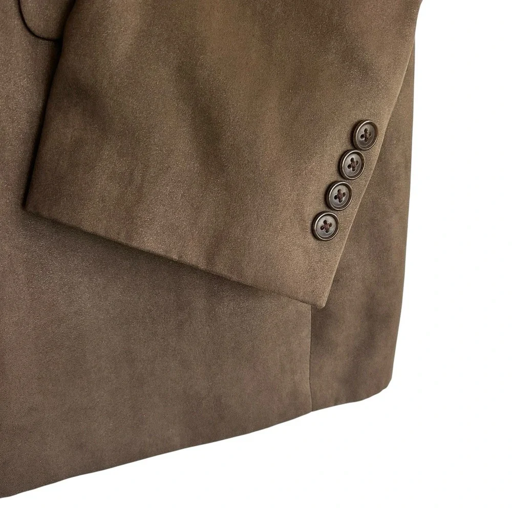 Lauren Ralph Lauren Faux Suede Blazer 46R Taupe Brown Paisley Lined Sport Coat